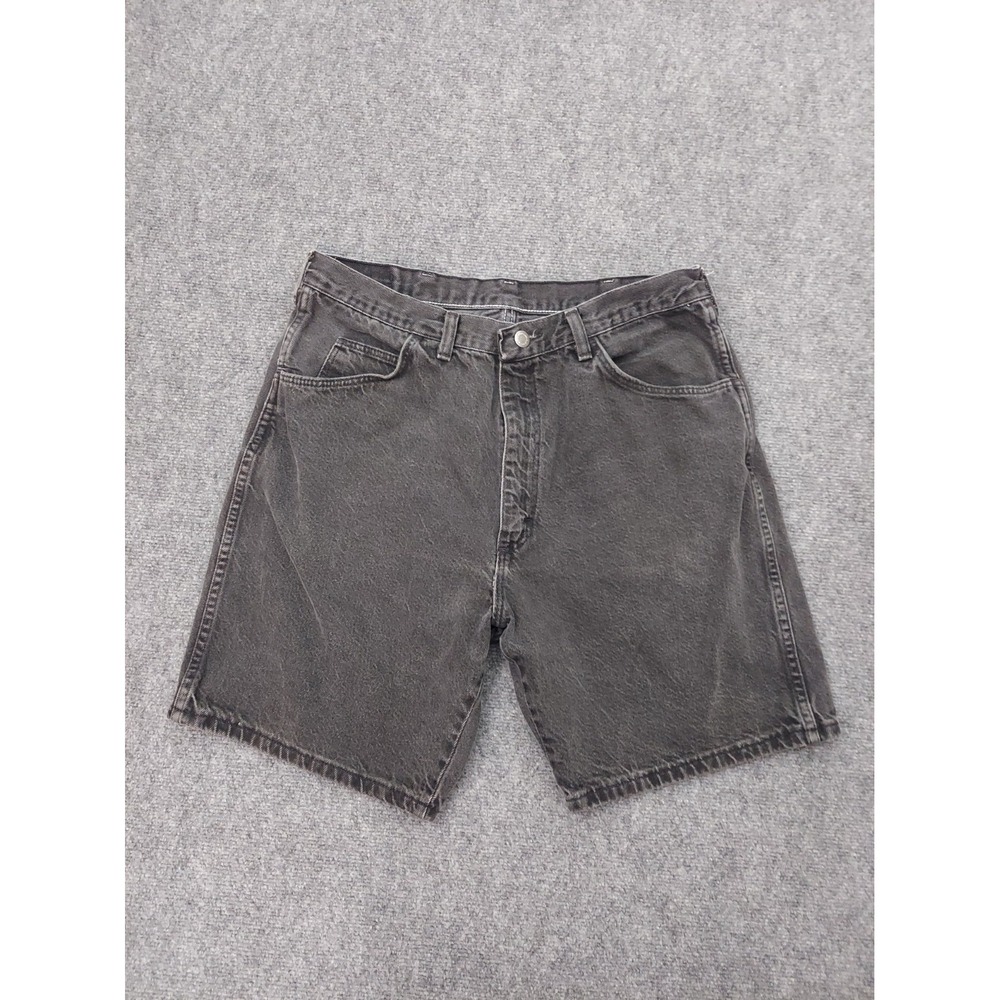 Wrangler Jean Shorts 36 Black Faded Jorts Y2K Made USA Denim Outdoor Baggy